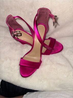 Gianni Bini Fuchsia Satin Open-Toe Ankle-Strap Heels